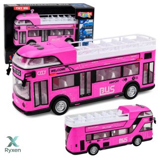 Autobus Miejski Piętrowy Otwierane Drzwi Światła Dźwięki Różowy LEAN TOYS