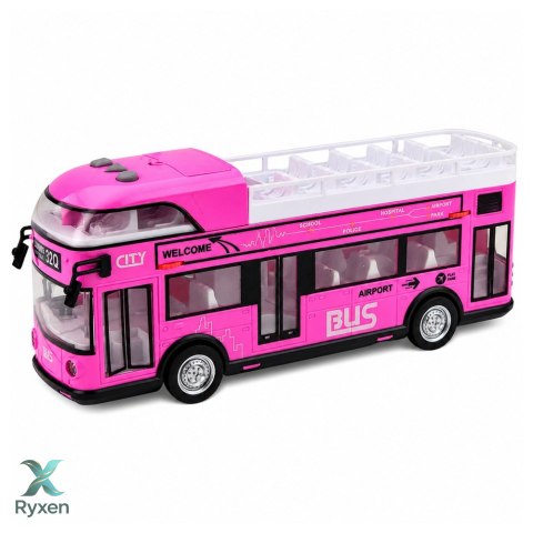 Autobus Miejski Piętrowy Otwierane Drzwi Światła Dźwięki Różowy LEAN TOYS