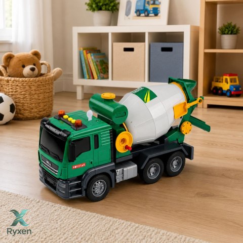 Ciężarówka Betoniarka Z Obrotowym Bębnem Światła Dźwięki Zielona LEAN TOYS