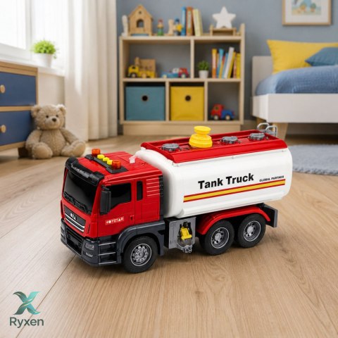 Ciężarówka Cysterna System Wodny Lanie Wody Z Węża Światła Dźwięki Czerwona LEAN TOYS