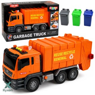 Ciężarówka Śmieciarka Kosze Na Śmieci Światła Dźwięki Pomarańczowa LEAN TOYS