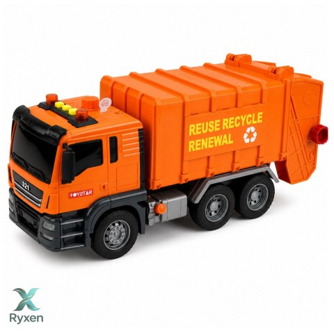 Ciężarówka Śmieciarka Kosze Na Śmieci Światła Dźwięki Pomarańczowa LEAN TOYS