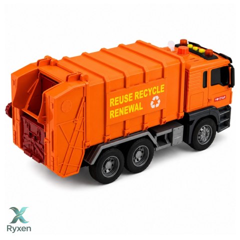Ciężarówka Śmieciarka Kosze Na Śmieci Światła Dźwięki Pomarańczowa LEAN TOYS