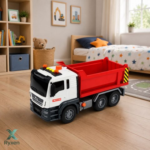 Ciężarówka Wywrotka Podnoszona Skrzynia Otwierana Światła Dźwięki Czerwona LEAN TOYS