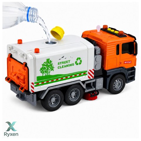 Ciężarówka Zamiatarka Uliczna System Wodny Lanie Wody Z Węża Światła Dźwięk LEAN TOYS