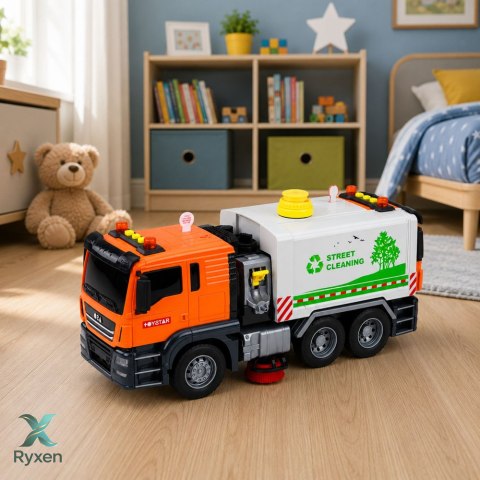 Ciężarówka Zamiatarka Uliczna System Wodny Lanie Wody Z Węża Światła Dźwięk LEAN TOYS