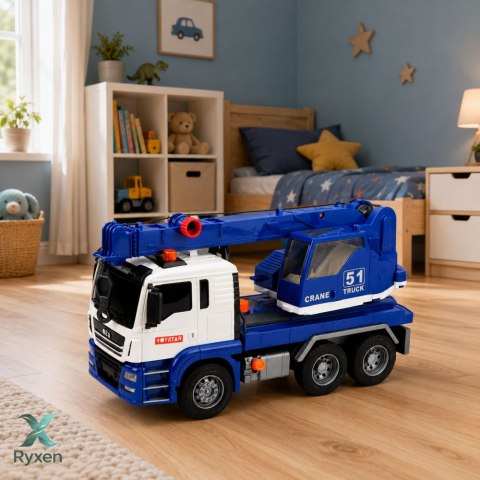 Ciężarówka z Dźwigiem Budowlanym Regulowany Światła Dźwięki Niebieska LEAN TOYS