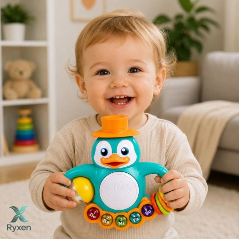 Interaktywna Zabawka Pingwin Pianinko Bębenek Koraliki Grzechocząca Kulka LEAN TOYS