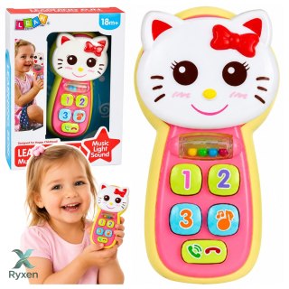 Interaktywny Telefon Dla Dzieci Kotek Lusterko Grzechotka Światła Dźwięk LEAN TOYS