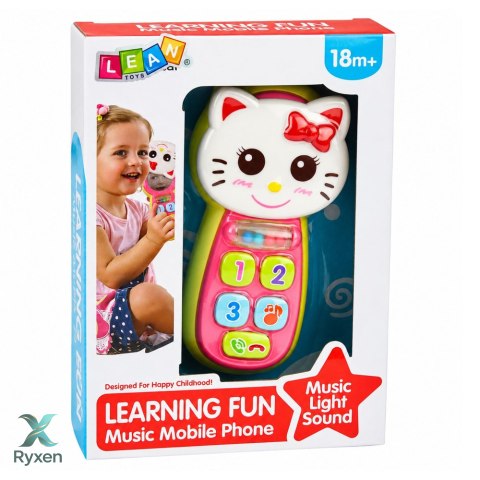 Interaktywny Telefon Dla Dzieci Kotek Lusterko Grzechotka Światła Dźwięk LEAN TOYS