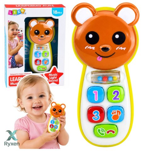 Interaktywny Telefon Dla Dzieci Miś Z Lusterkiem Grzechotka Światła Dźwięk LEAN TOYS