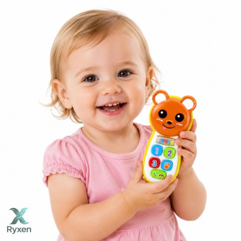 Interaktywny Telefon Dla Dzieci Miś Z Lusterkiem Grzechotka Światła Dźwięk LEAN TOYS