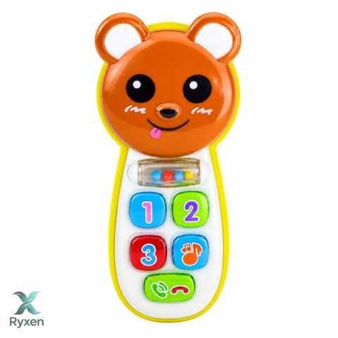 Interaktywny Telefon Dla Dzieci Miś Z Lusterkiem Grzechotka Światła Dźwięk LEAN TOYS