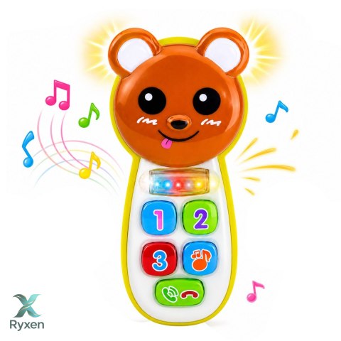 Interaktywny Telefon Dla Dzieci Miś Z Lusterkiem Grzechotka Światła Dźwięk LEAN TOYS