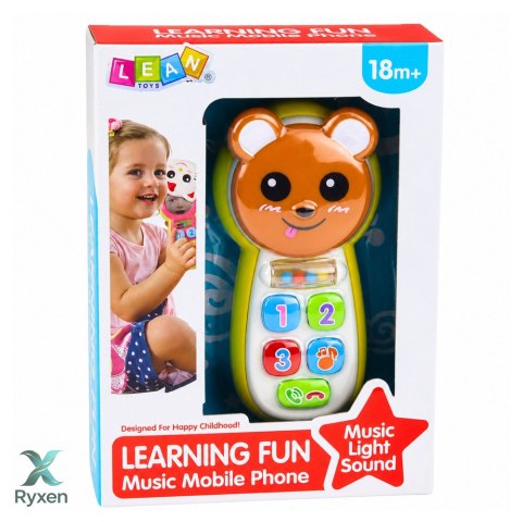 Interaktywny Telefon Dla Dzieci Miś Z Lusterkiem Grzechotka Światła Dźwięk LEAN TOYS