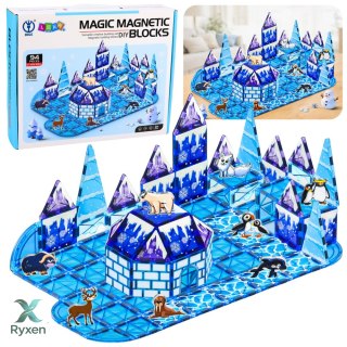 Klocki Magnetyczne Lodowa Kraina Figurki Zwierząt Niebieskie 94 el. LEAN TOYS