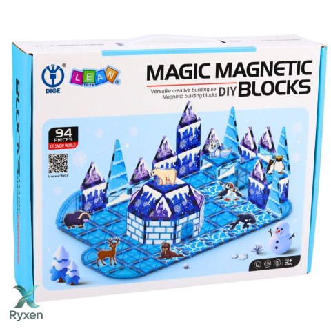 Klocki Magnetyczne Lodowa Kraina Figurki Zwierząt Niebieskie 94 el. LEAN TOYS