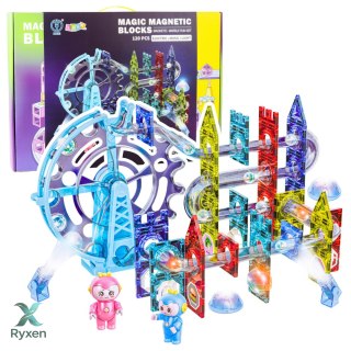 Klocki Magnetyczne Przestrzenne Tor Kulkowy Ludziki Świecący 120 el. LEAN TOYS