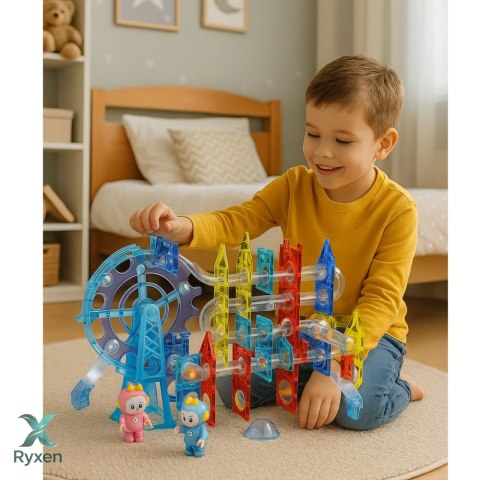 Klocki Magnetyczne Przestrzenne Tor Kulkowy Ludziki Świecący 120 el. LEAN TOYS