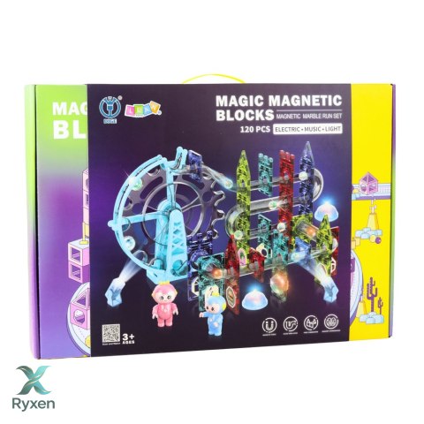 Klocki Magnetyczne Przestrzenne Tor Kulkowy Ludziki Świecący 120 el. LEAN TOYS
