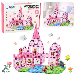 Klocki Magnetyczne Z Figurkami Farby Karty Do Malowania Różowe 80 el. LEAN TOYS