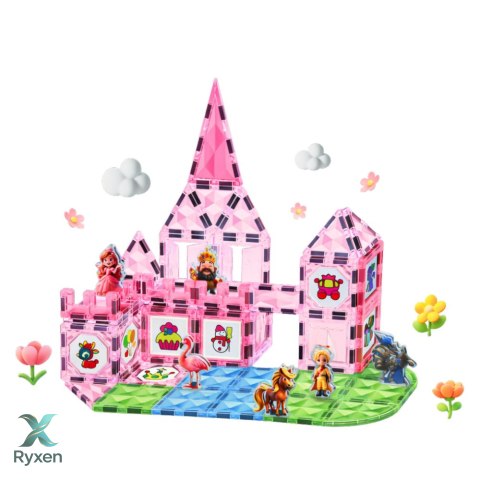 Klocki Magnetyczne Z Figurkami Farby Karty Do Malowania Różowe 80 el. LEAN TOYS