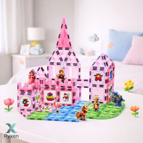 Klocki Magnetyczne Z Figurkami Farby Karty Do Malowania Różowe 80 el. LEAN TOYS