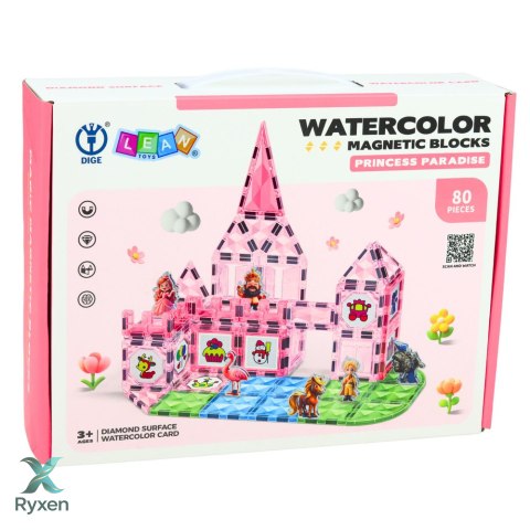 Klocki Magnetyczne Z Figurkami Farby Karty Do Malowania Różowe 80 el. LEAN TOYS