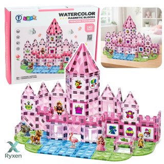 Klocki Magnetyczne Z Figurkami Pigmenty Karty Do Malowania Różowe 142 el. LEAN TOYS