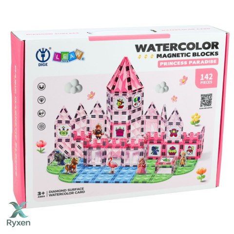 Klocki Magnetyczne Z Figurkami Pigmenty Karty Do Malowania Różowe 142 el. LEAN TOYS