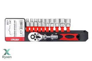 Klucz nasadowy grzechotka zestaw 11 szt. 1/4" 4-13mm amio-02413 AMiO