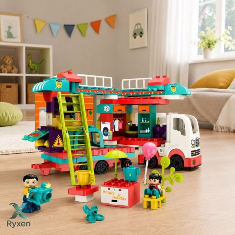 Rozkładany Kamper Klocki Konstrukcyjne Figurki Światła Dźwięki 98 el. LEAN TOYS