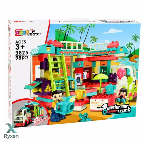 Rozkładany Kamper Klocki Konstrukcyjne Figurki Światła Dźwięki 98 el. LEAN TOYS