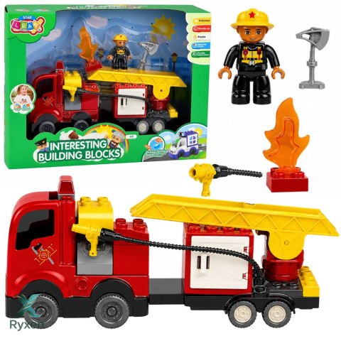 Straż Pożarna Samochód Strażacki Z Napędem Figurka Strażaka Klocki Zestaw LEAN TOYS