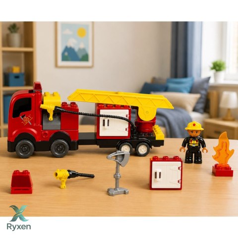 Straż Pożarna Samochód Strażacki Z Napędem Figurka Strażaka Klocki Zestaw LEAN TOYS