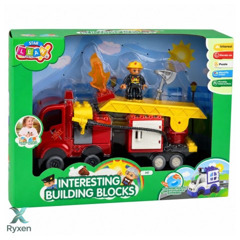 Straż Pożarna Samochód Strażacki Z Napędem Figurka Strażaka Klocki Zestaw LEAN TOYS