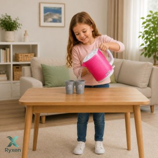 Zestaw Czajnik z Kubkami Dla Dzieci Dźwięki Gotowania Światła Różowy LEAN TOYS