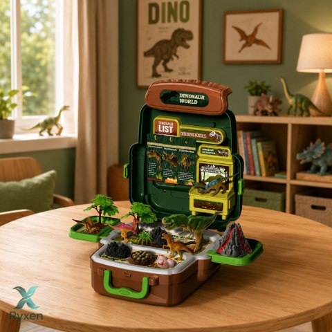 Zestaw Dinozaury W Plecaku Walizce Figurki Karty Edukacyjne Akcesoria 30 el. LEAN TOYS