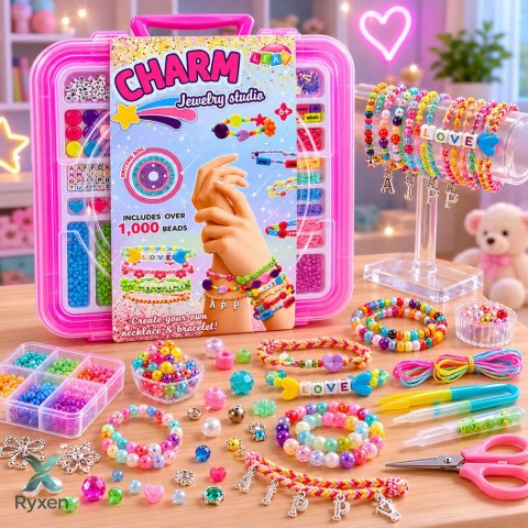 Zestaw Do Tworzenia Biżuterii w Walizce Koraliki Zawieszki Literki 1000 el. LEAN TOYS