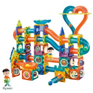 Zestaw Klocki Magnetyczne Tor Kulkowy Zjeżdżalnia Kolorowe 188 el. LEAN TOYS