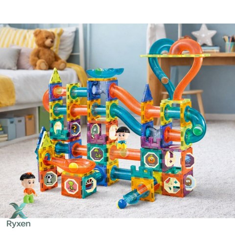 Zestaw Klocki Magnetyczne Tor Kulkowy Zjeżdżalnia Kolorowe 188 el. LEAN TOYS