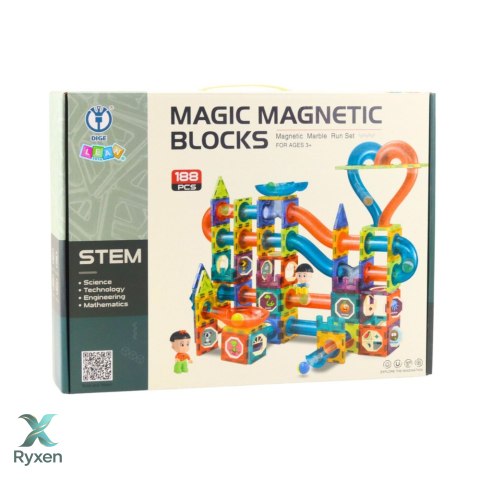 Zestaw Klocki Magnetyczne Tor Kulkowy Zjeżdżalnia Kolorowe 188 el. LEAN TOYS