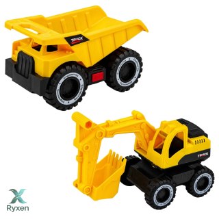 Zestaw Pojazdów Budowlanych Koparka Wywrotka Ruchome Światła Dźwięki Żółte LEAN TOYS
