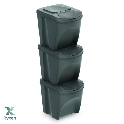 Zestaw koszy do segregacji Sortibox 3x25L szary Prosperplast