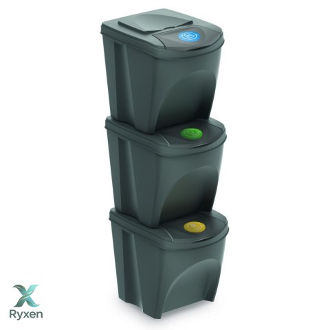 Zestaw koszy do segregacji Sortibox 3x25L szary Prosperplast