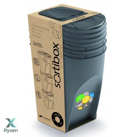 Zestaw koszy do segregacji Sortibox 3x35L szare Prosperplast