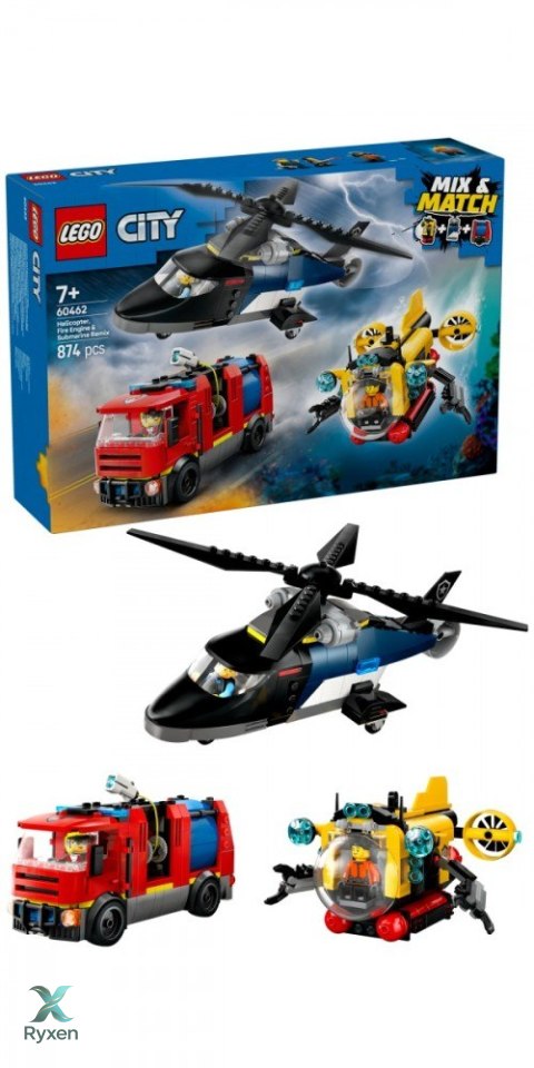 Klocki city 60462 zestaw z helikopterem, wozem strażackim i łodzią LEGO