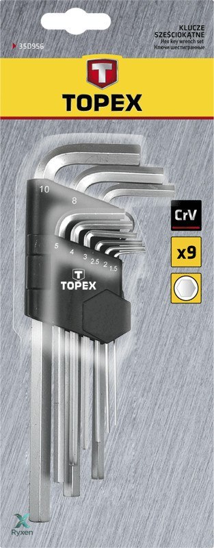 Klucze sześciokątne 1.5-10 mm, zestaw 9 szt. TOPEX