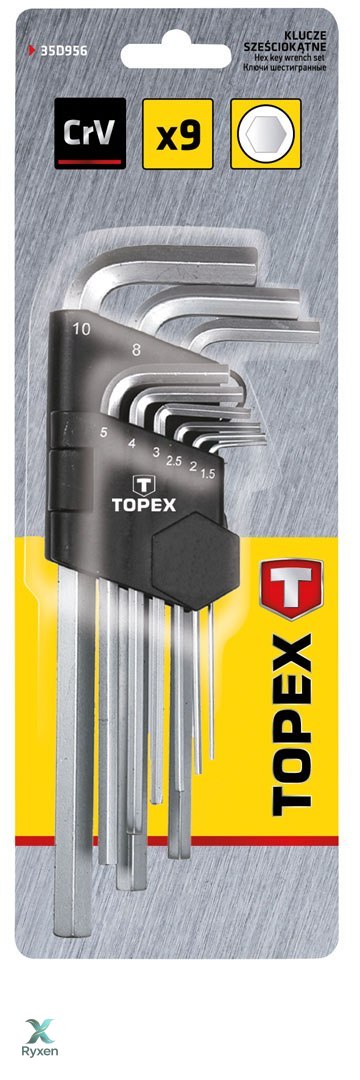 Klucze sześciokątne 1.5-10 mm, zestaw 9 szt. TOPEX
