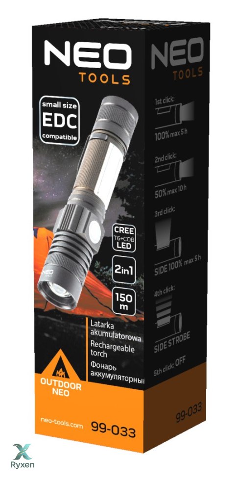 Latarka akumulatorowa USB 800 lm 2 w 1 CREE T6 LED NEO TOOLS